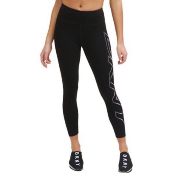 DKNY XS & S Black Cotton Ombré Logo High Waist 7/8 Performance Leggings - Picture 1 of 15
